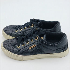 Guess Womens US 7‎ M Black Low Top Sequined Fashion Sneakers Shoes